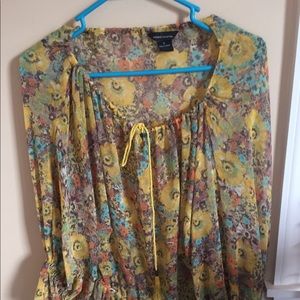 Yellow flowered peasant top